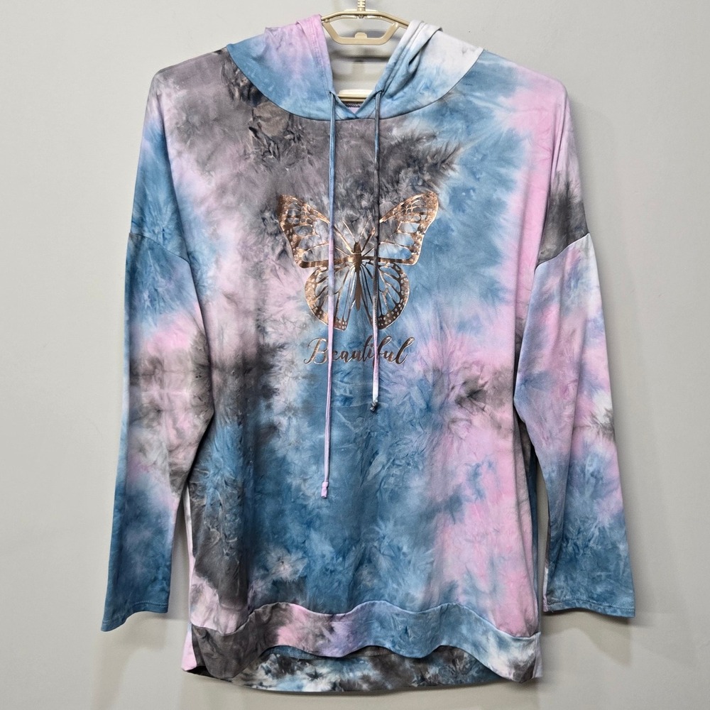 Womens Plus Size 2X Tie Dye Hoodie Butterfly Pastel Y2K Soft Girl Fairycore Cozy